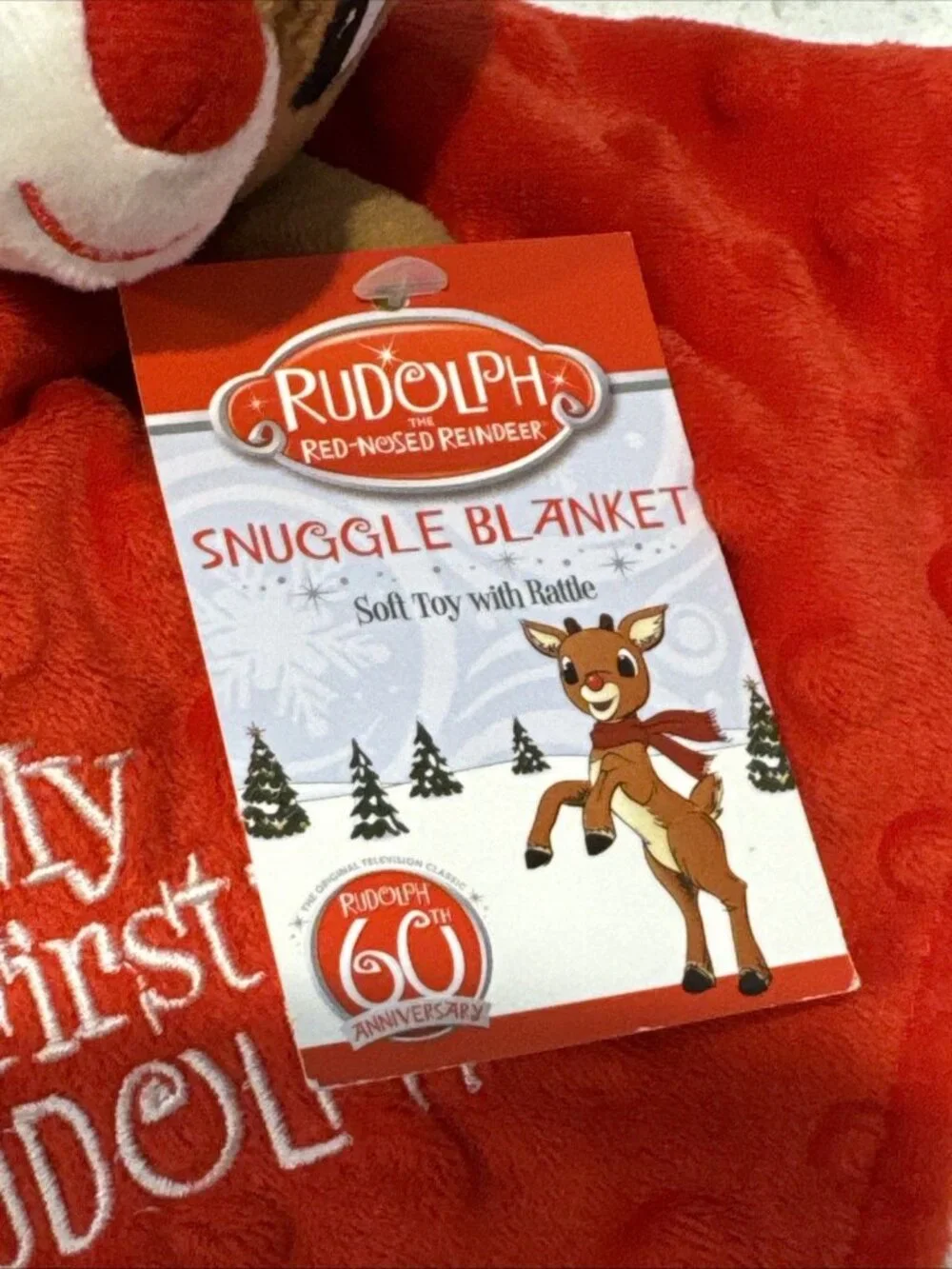 Rudolph Reindeer Red Snuggle Blanket and Rattle My First Rudolph